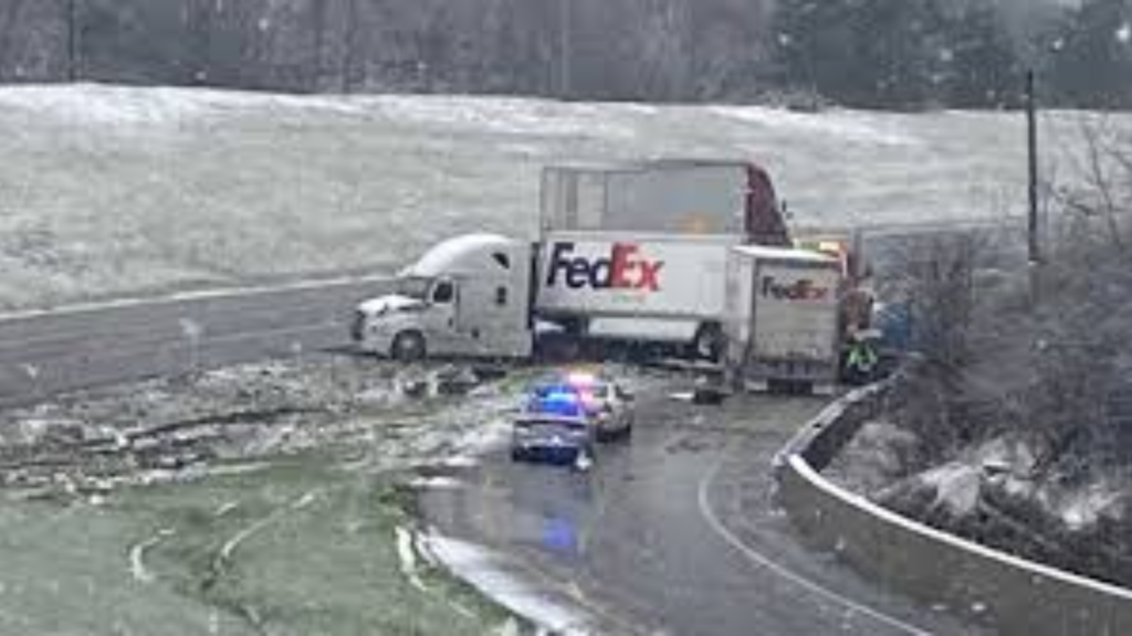 Image of a FedEx semi truck in an accident